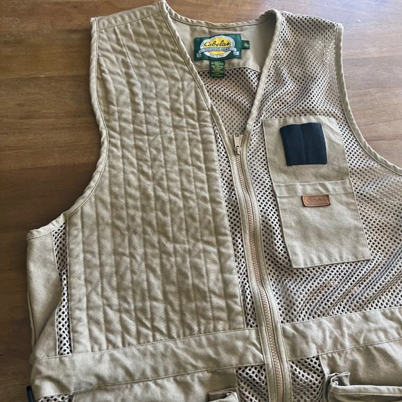 Cabela's Vest Men's Outdoor Gear Mesh Fishing Jacket Pockets Zip Beige Size XL - Picture 2 of 7
